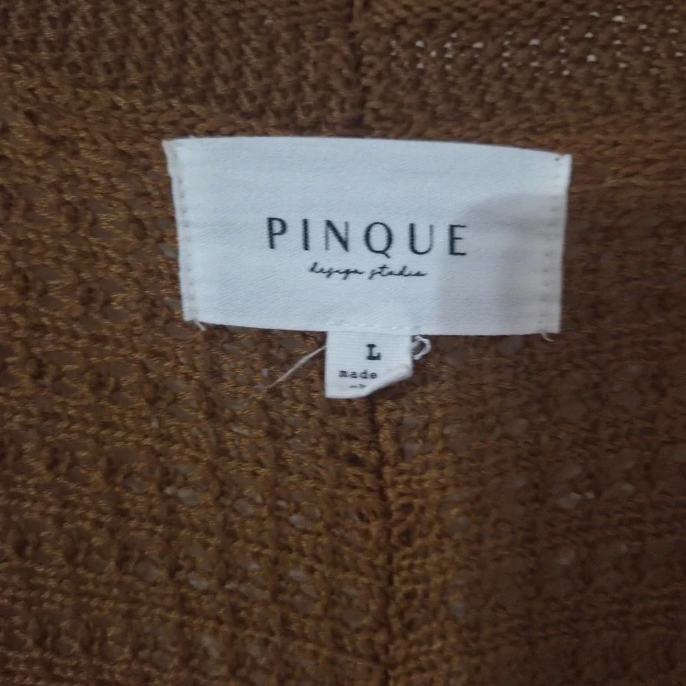PINQUE Design Studio Women Open Front Knit Cardigan Sweater Brown Size L Crochet